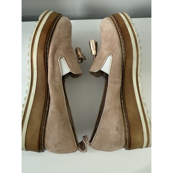 Michele Lopriore Cassidy Suede Loafers Shoes Womens 38.5 Gold Pewter Leather - Picture 10 of 13